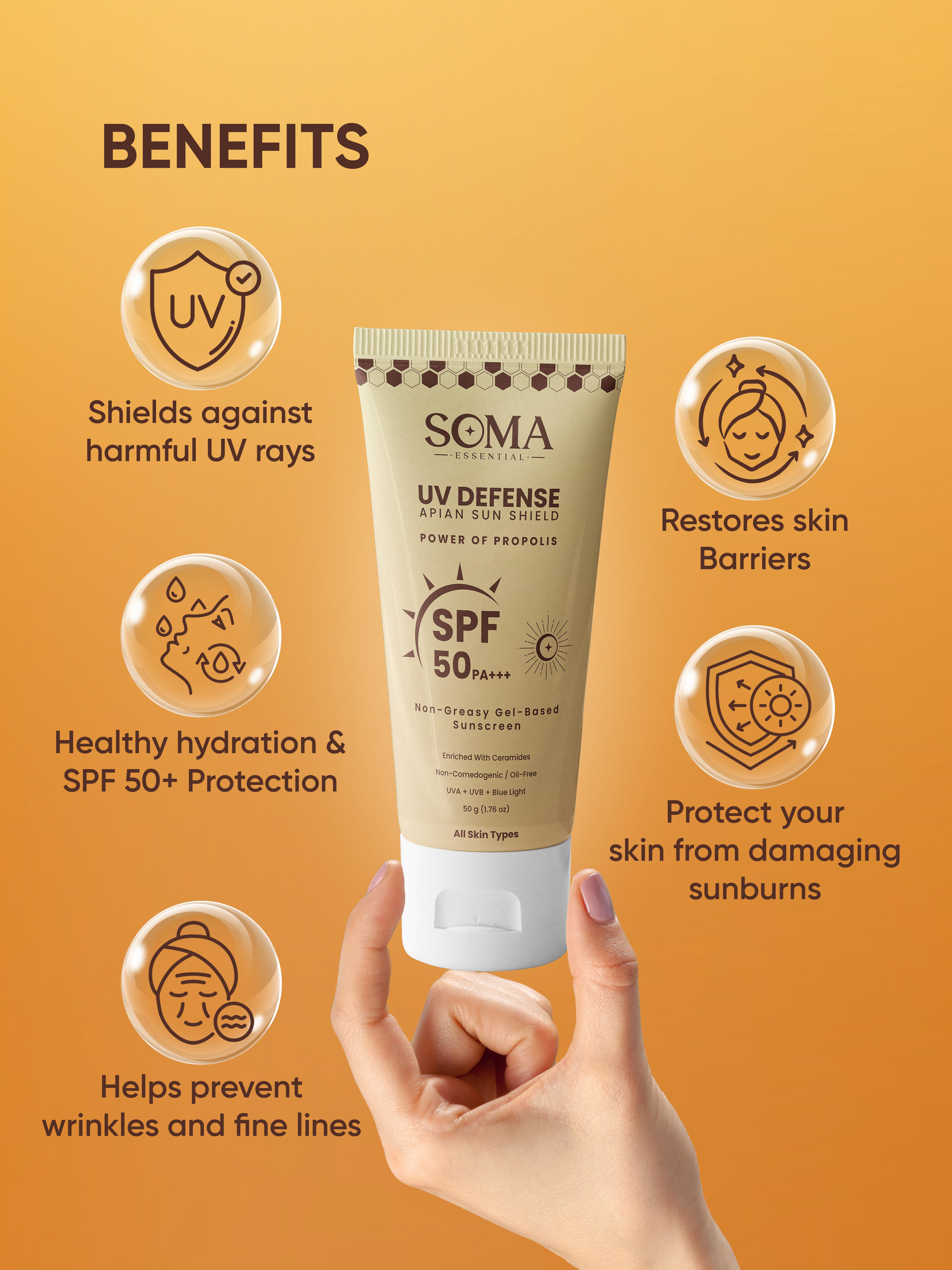 Propolis Based Apian Sunshield, 4% Niacinamide & Ceramides